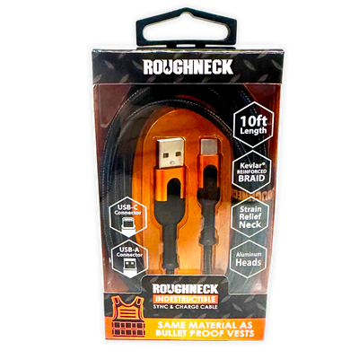 ITEM NUMBER 024567 ROUGHNECK 10FT USB-TO-USB-C CABLE 3 PIECES PER DISPLAY