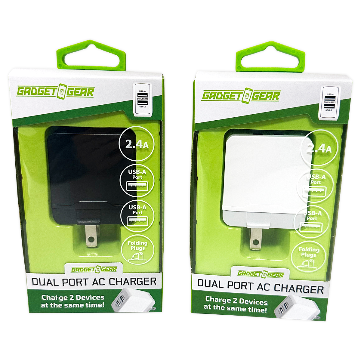 WHOLESALE 2.4A USB-A DUAL PORT WALL CHARGER 3 PIECES PER PACK 24629