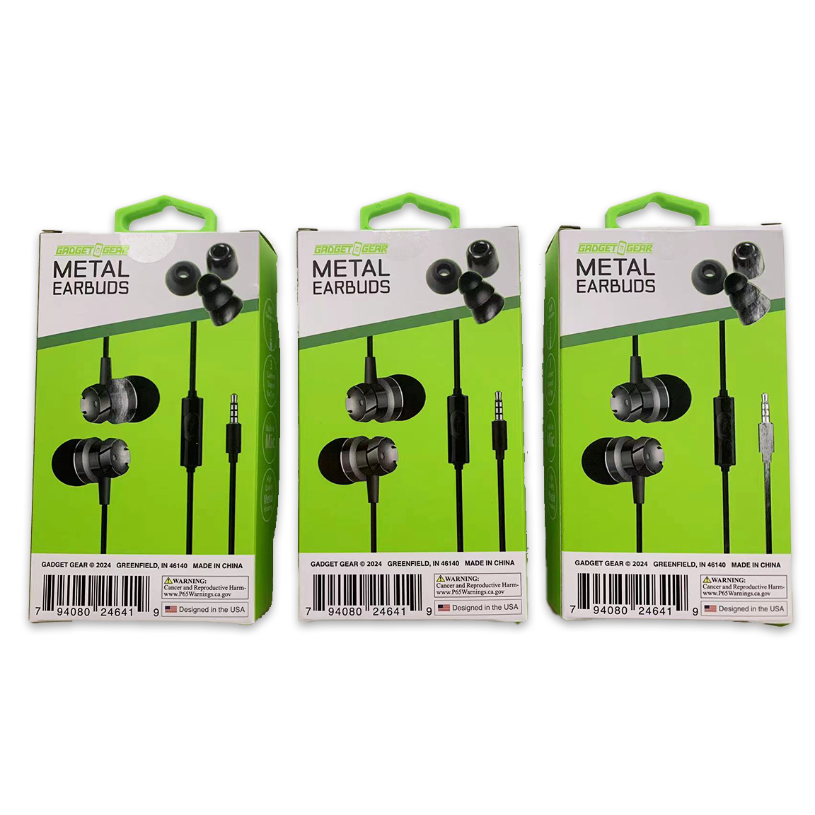 WHOLESALE METAL EARBUDS 3 PIECES PER PACK 24641