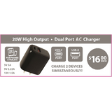 AC Wall Charger Dual Port USB / USB-C 20 Watts- 12 Pieces Per Pack 24675