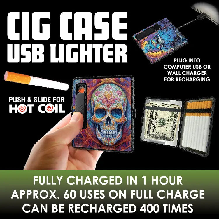 Cigarette Case with USB Coil Lighter Canada Themed Designs - 8 Pieces Per Retail Ready Display 41734 WHOLESALE