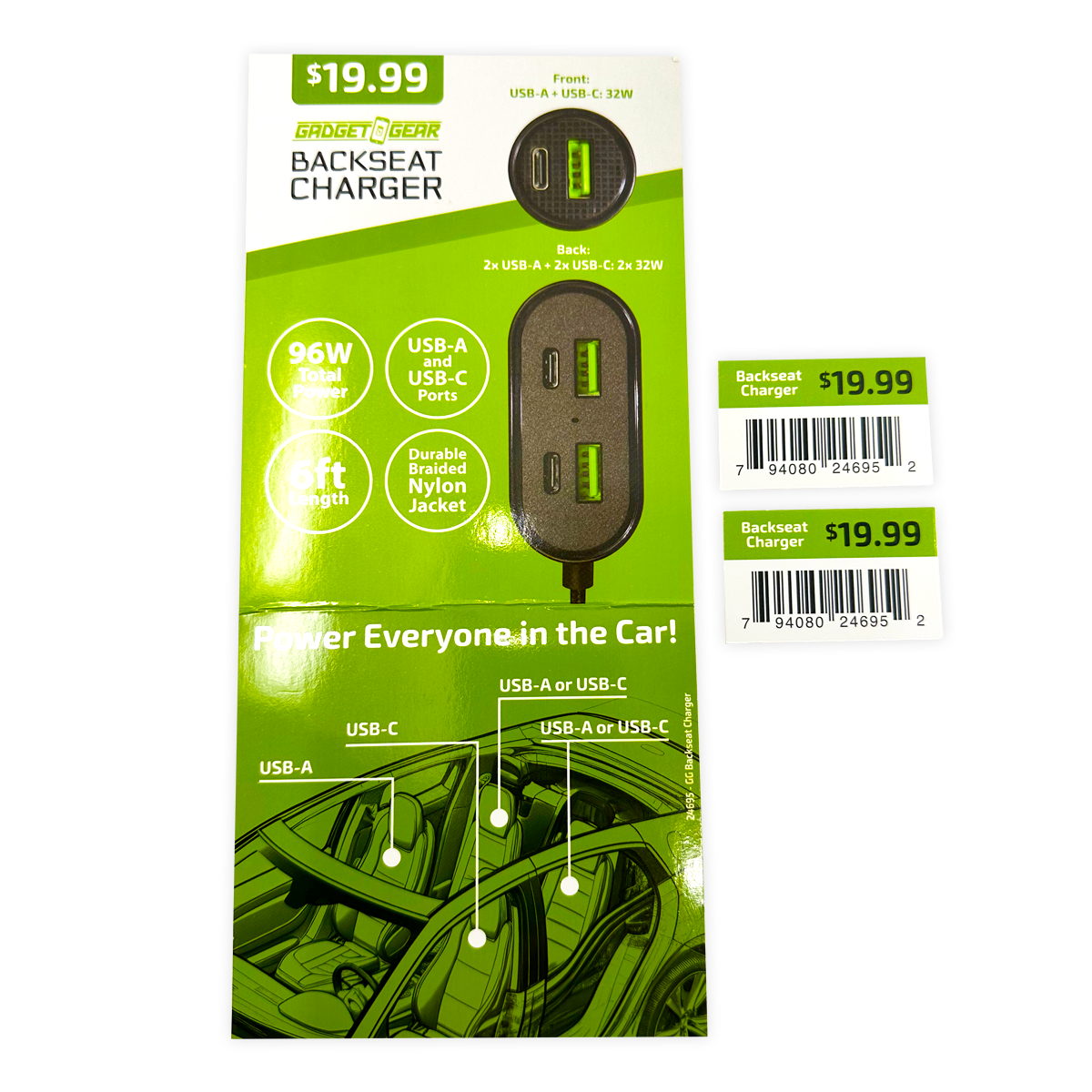 ITEM NUMBER 024695 BACKSEAT CHARGER 6 PIECES PER DISPLAY