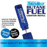 ITEM NUMBER 041554 TORCH BLUE 18ML BUTANE REFILL FUEL W/ MERCHANDISING STRIP 6 PIECES PER DISPLAY