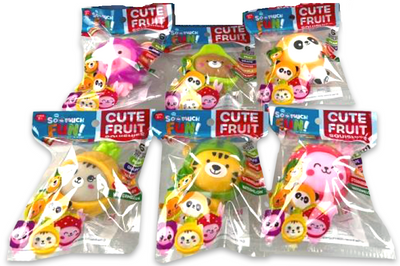 ITEM NUMBER 024708L SQUISH AND SQUEEZE SCENTED FRUIT BUDDY BALLS - STORE SURPLUS NO DISPLAY 12 PIECES PER PACK