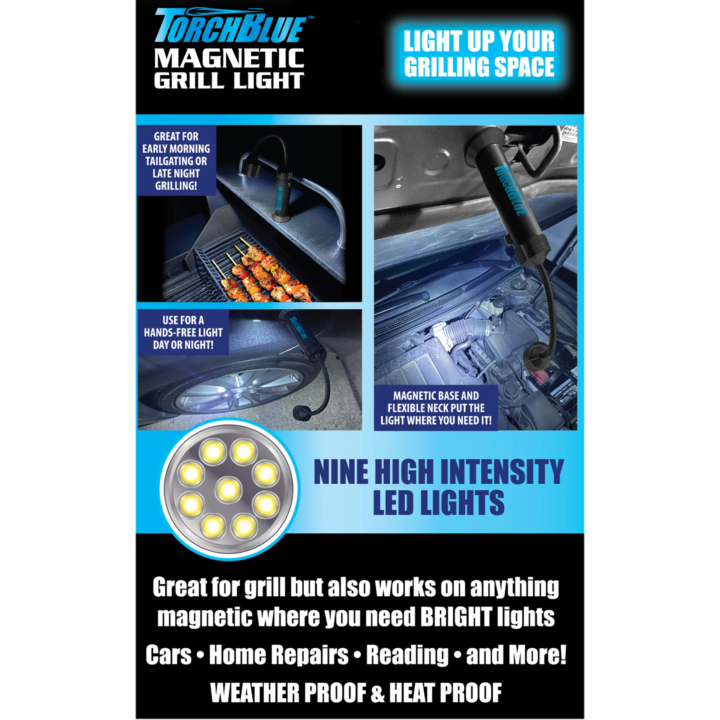 Grill LED Flashlight Matte Finish with Magnetic Stand - 6 Pieces Per Retail Ready Display 24969 WHOLESALE