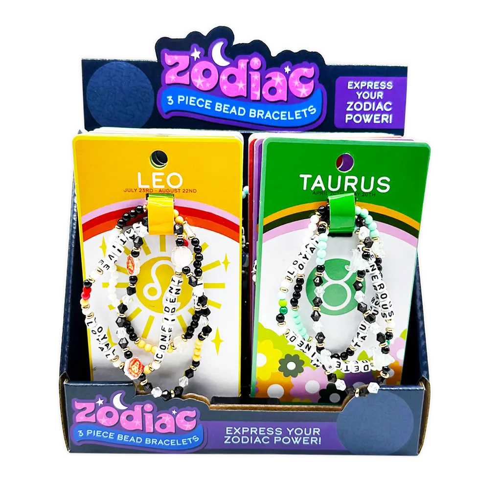 Zodiac 3-Piece Bead Bracelets - 12 Pieces Per Retail Ready Display 25069 WHOLESALE