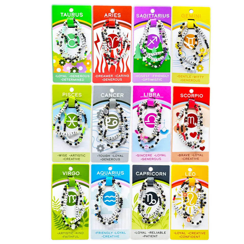 Zodiac 3-Piece Bead Bracelets - 12 Pieces Per Retail Ready Display 25069 WHOLESALE