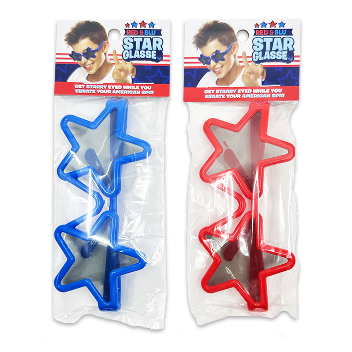 WHOLESALE RED & BLUE STAR GLASSES 12 PIECES PER DISPLAY 25077