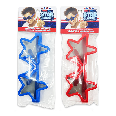 WHOLESALE RED & BLUE STAR GLASSES 12 PIECES PER DISPLAY 25077