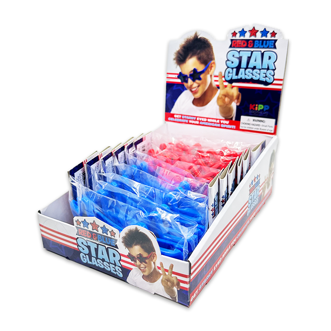 WHOLESALE RED & BLUE STAR GLASSES 12 PIECES PER DISPLAY 25077