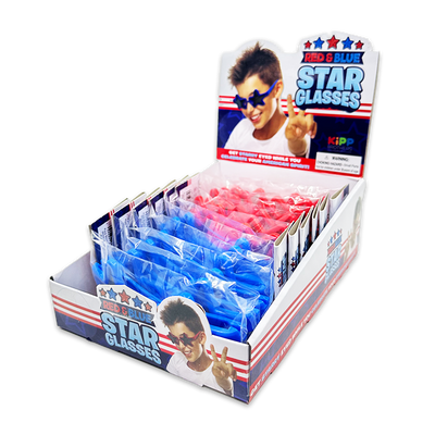 WHOLESALE RED & BLUE STAR GLASSES 12 PIECES PER DISPLAY 25077