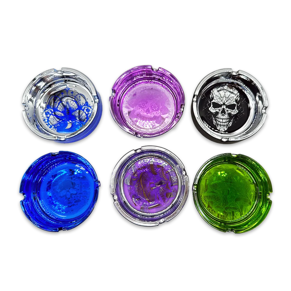 Glass Metal Plated Round Ashtray - 6 Pieces Per Retail Ready Display 25079 SMOKEZILLA