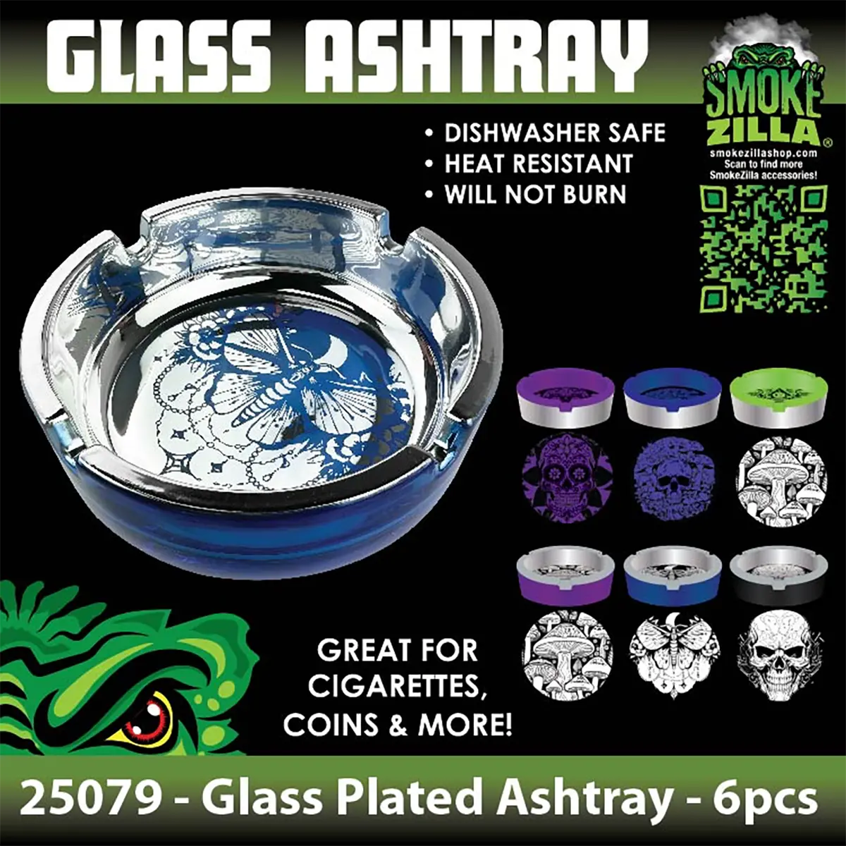 Glass Metal Plated Round Ashtray - 6 Pieces Per Retail Ready Display 25079 - NOVELTY INC WHOLESALE