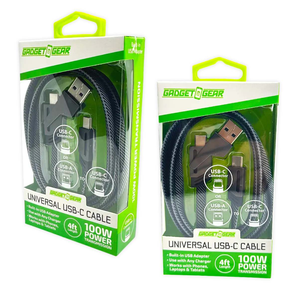 Charging Cable USB-C to USB-C with USB Adapter 4FT 100 Watts - STORE SURPLUS NO DISPLAY - 6 Pieces Per Pack 25080L STORE SURPLUS