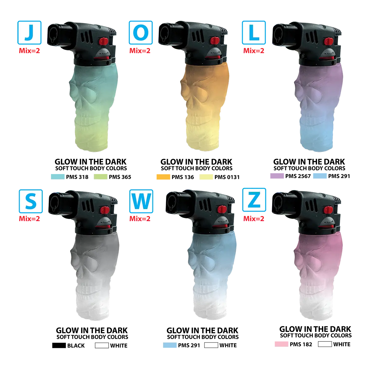 Glow in The Dark Skull Torch Lighter - 12 Pieces Per Retail Ready Display 25093 WHOLESALE