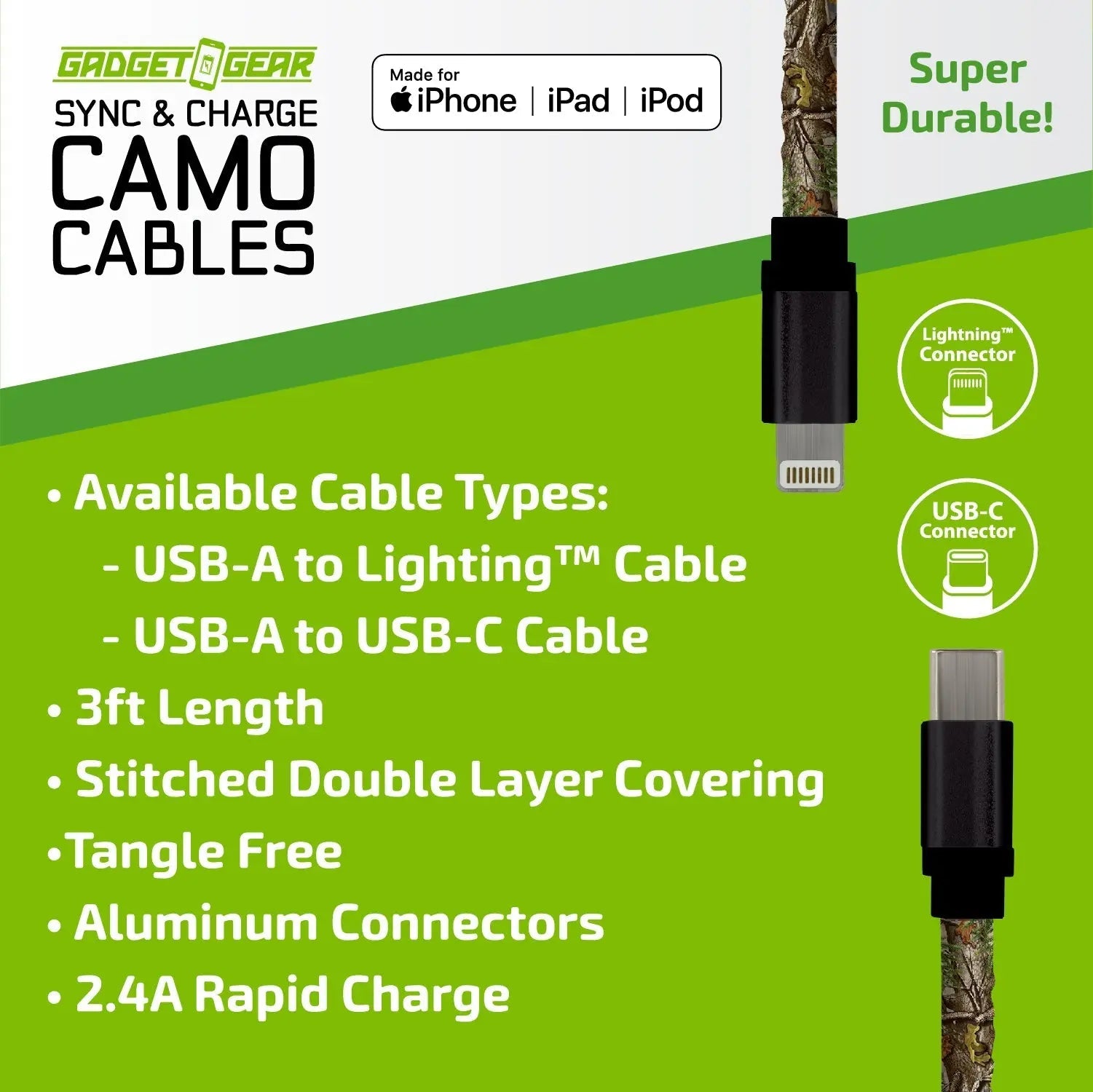 Charging Cable Camo Assortment 3FT - 12 Pieces Per Retail Ready Display 25112 WHOLESALE