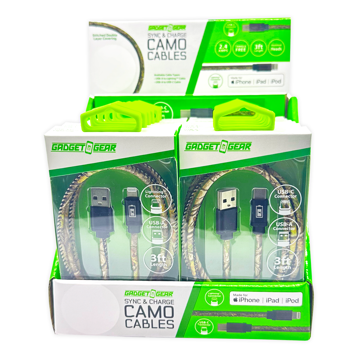 Charging Cable Camo Assortment 3FT - 12 Pieces Per Retail Ready Display 25112