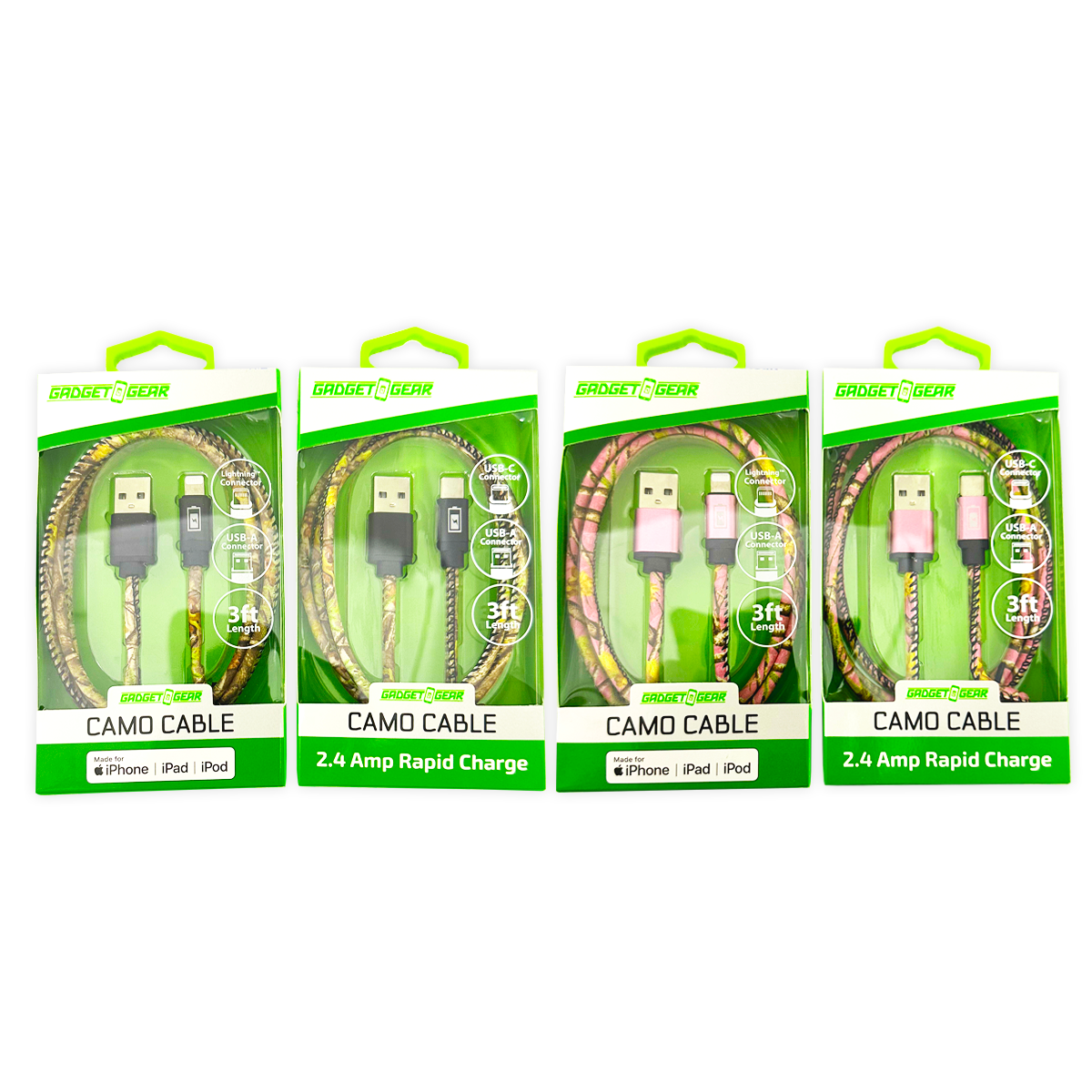 Charging Cable Camo Assortment 3FT - Store Surplus No Display - 12 Pieces Per Pack 25112L