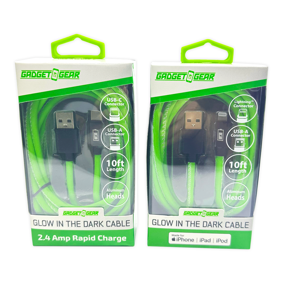 Charging Cable Glow In The Dark Assortment 10FT - 6 Pieces Per Retail Ready Display 25113