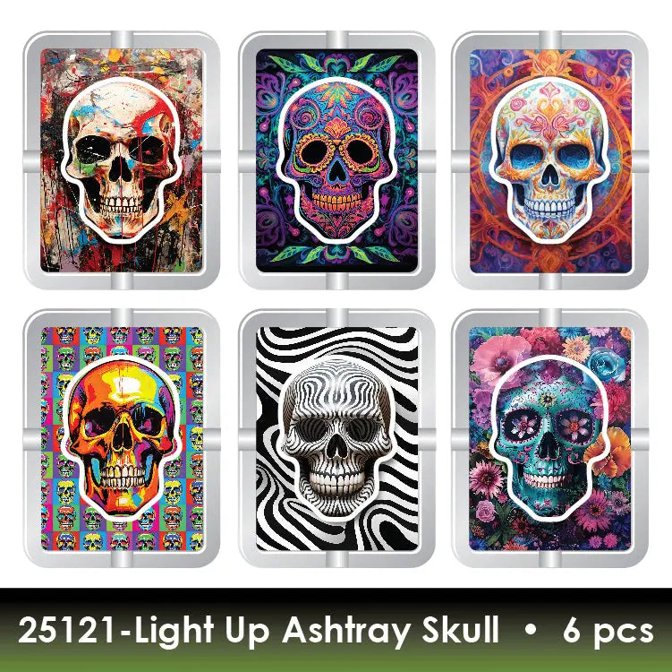 Light-Up Skull Glass Ashtray - 6 Per Retail Ready Display 25121 - NOVELTY INC WHOLESALE