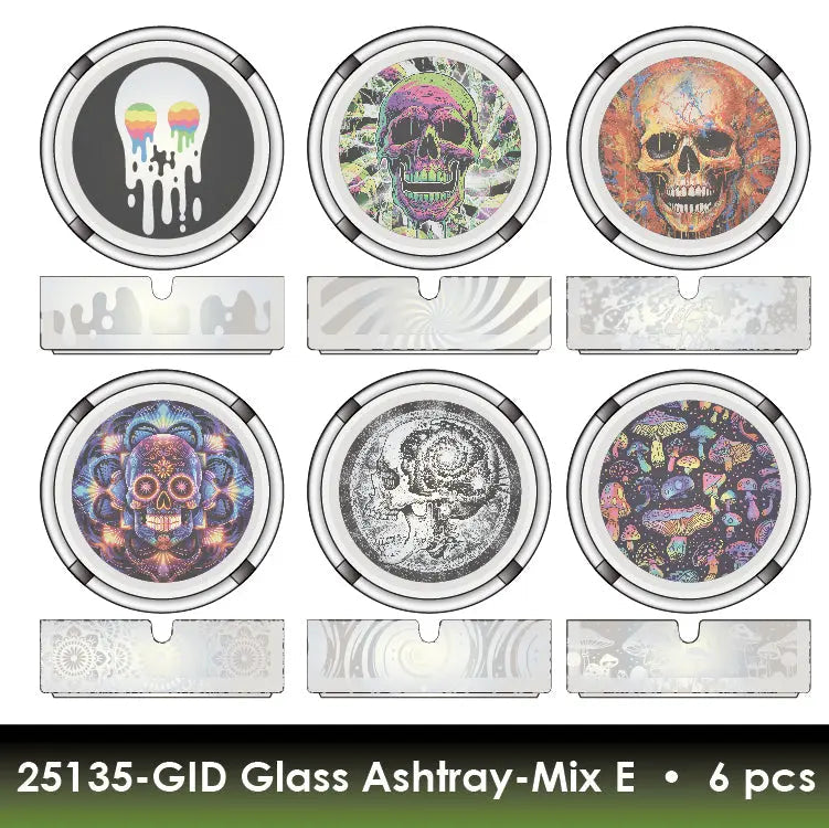 Glow in The Dark Glass Ashtray - 6 Pieces Per Retail Ready Display 25135 WHOLESALE