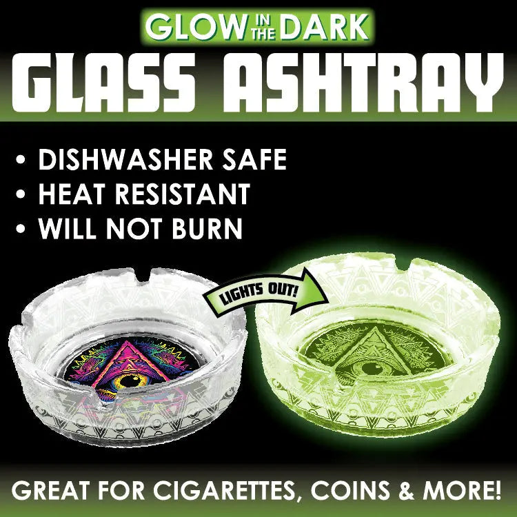 Glow in The Dark Glass Ashtray - Store Surplus No Display - 6 Pieces Per Pack 25136L STORE SURPLUS
