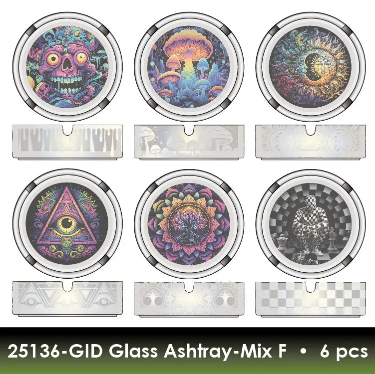 Glow in The Dark Glass Ashtray - Store Surplus No Display - 6 Pieces Per Pack 25136L STORE SURPLUS