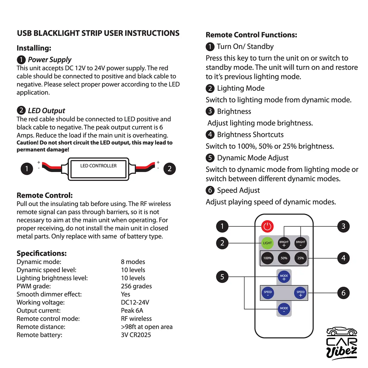 USB Blacklight Strip with Remote 11.5FT - 6 Pieces Per Retail Ready Display 25244 WHOLESALE