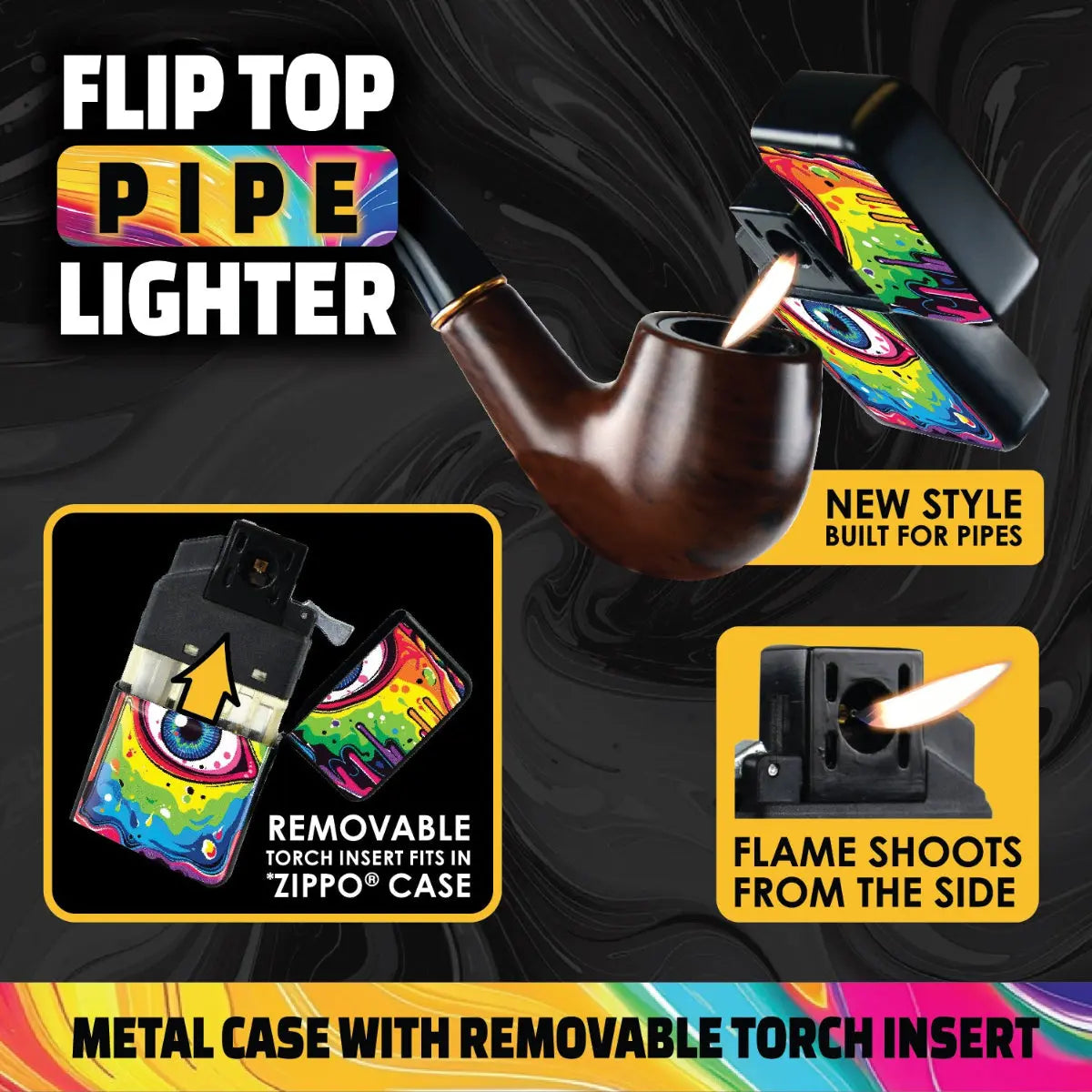 Mind Bending Metal Flip Torch Lighter - 12 Pieces Per Retail Ready Display 25259 - NOVELTY INC WHOLESALE