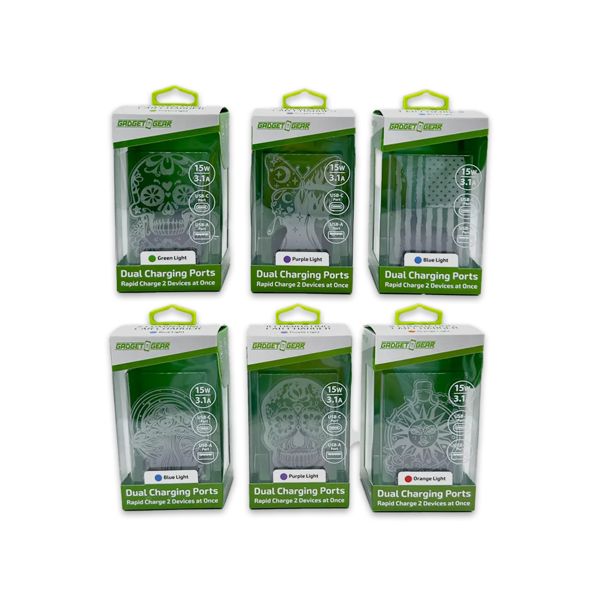 Car Charger DC Dual Port USB / USB-C with Illuminating Effects - Store Surplus No Display - 6 Pieces Per Pack 25272L STORE SURPLUS