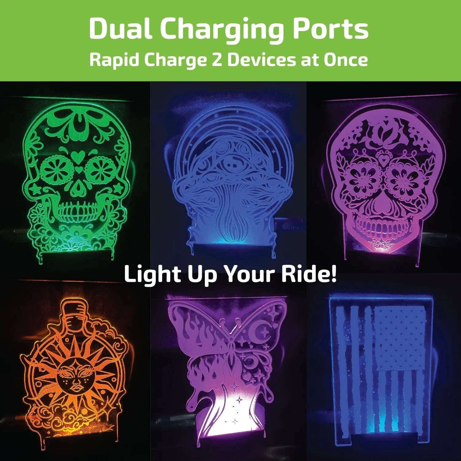 Car Charger DC Dual Port USB / USB-C with Illuminating Effects - Store Surplus No Display - 6 Pieces Per Pack 25272L STORE SURPLUS
