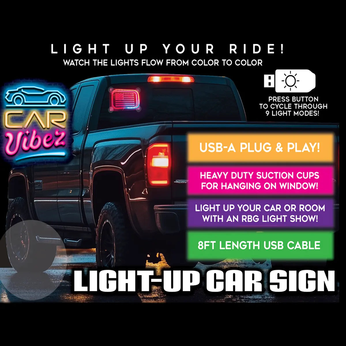 Light-Up Patriotic Parent Suction Cup Mount Car Sign - 6 Pieces Per Retail Ready Display 25319 - NOVELTY INC WHOLESALE