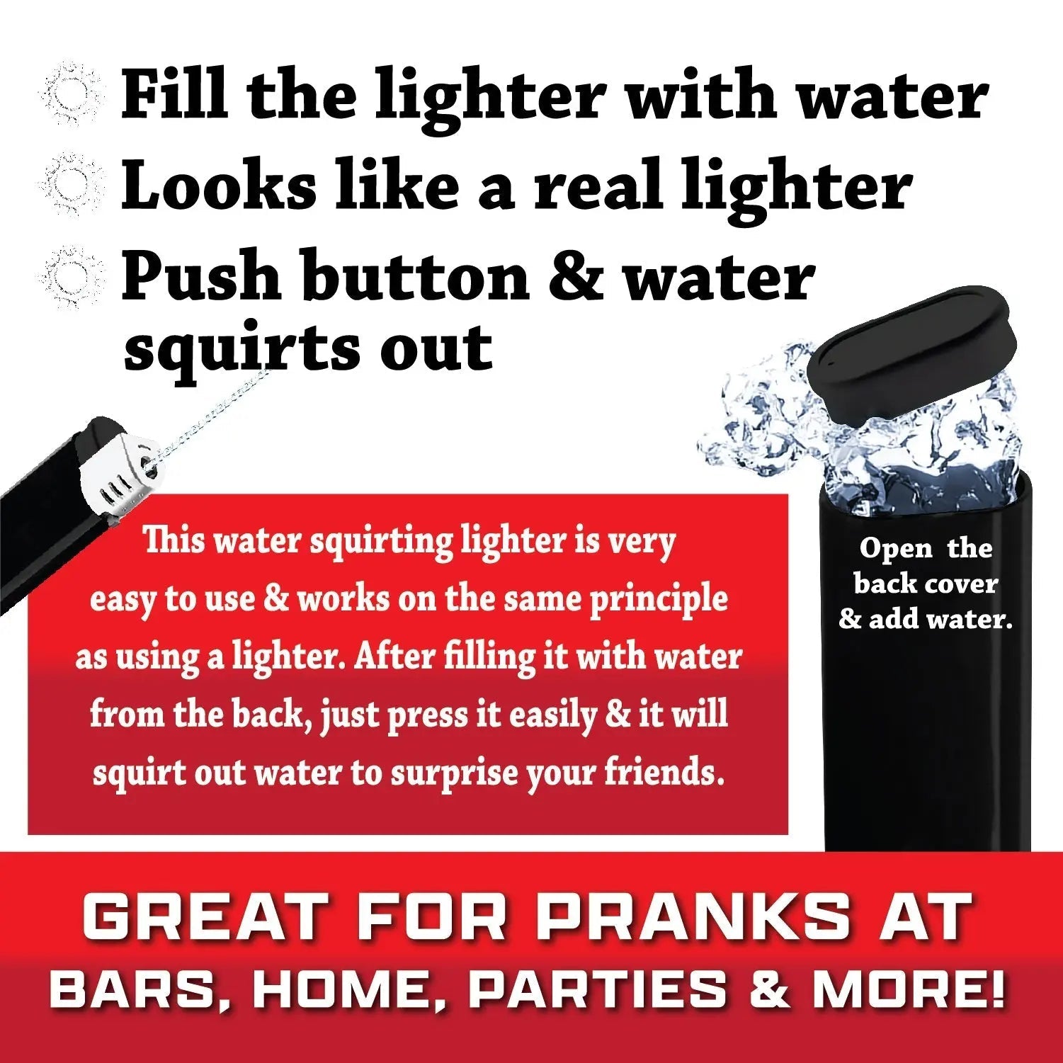Practical Joke Gag Squirt Lighter - Store Surplus No Display - 12 Pieces Per Pack 25321L STORE SURPLUS