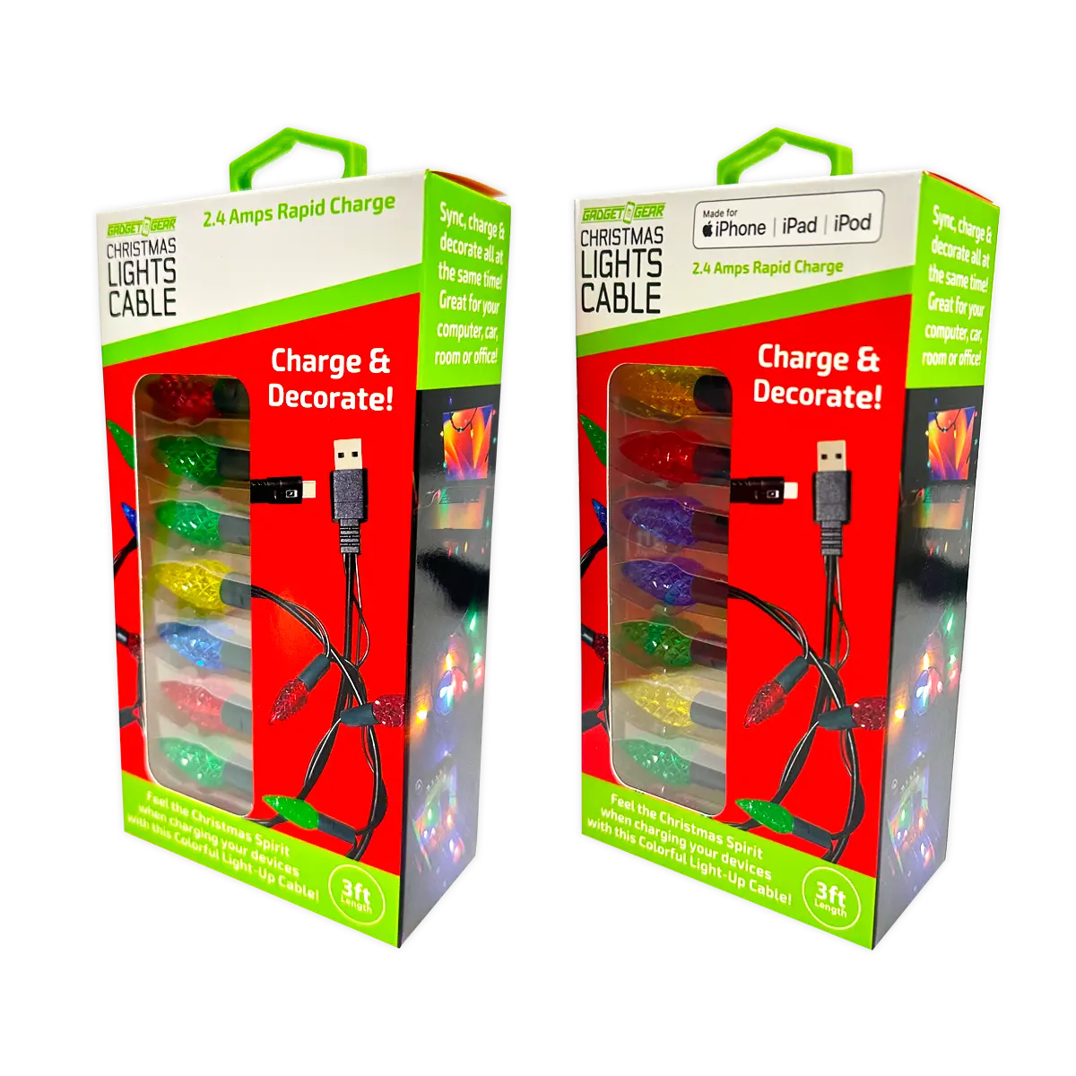 Christmas Light 3FT USB-to-Lightning / USB-C Sync and Charge Cables - 6 Pieces Per Display 25327 STORE SURPLUS