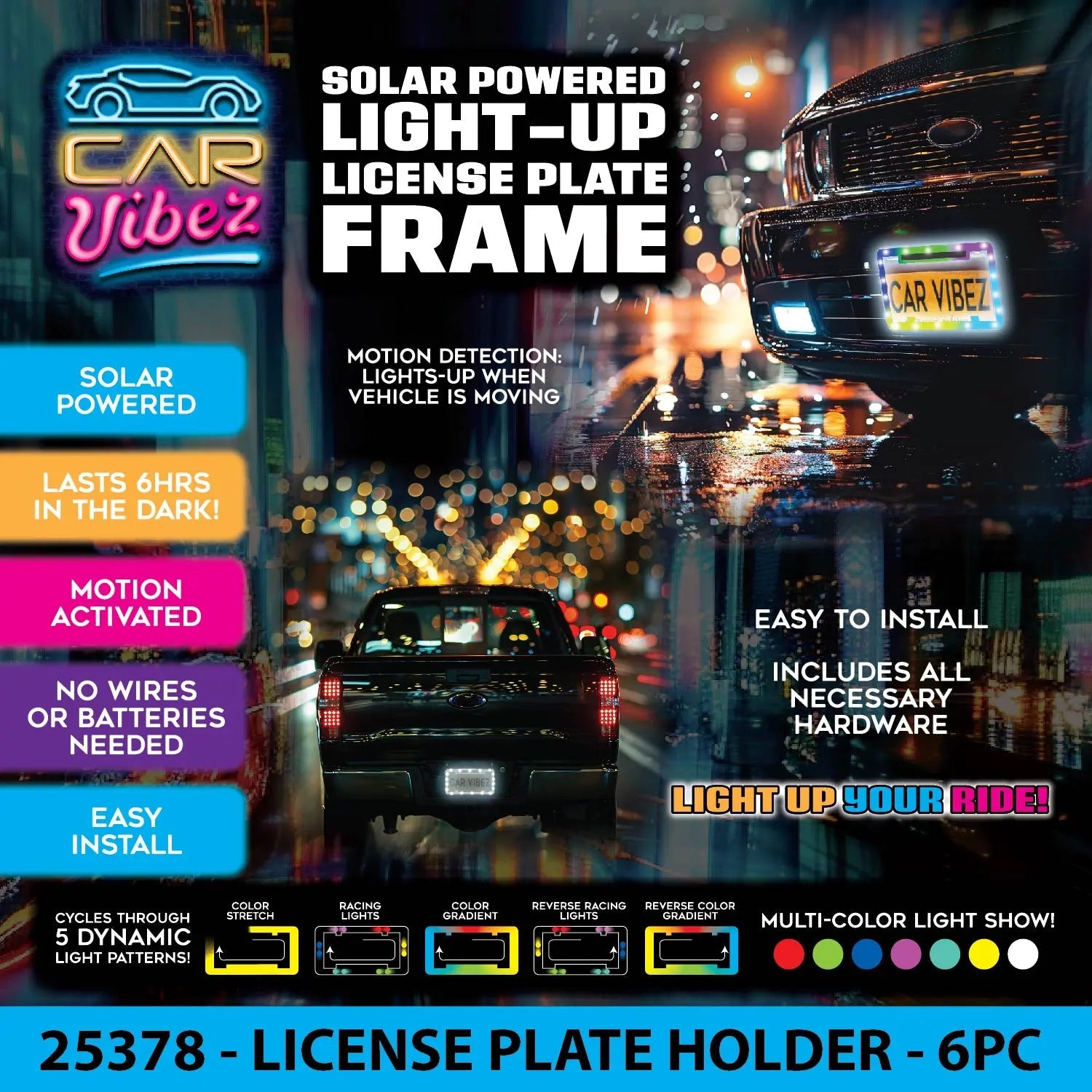 Solar Powered Light-Up License Plate Frame - 6 Pieces Per Retail Ready Display 25378 - NOVELTY INC WHOLESALE