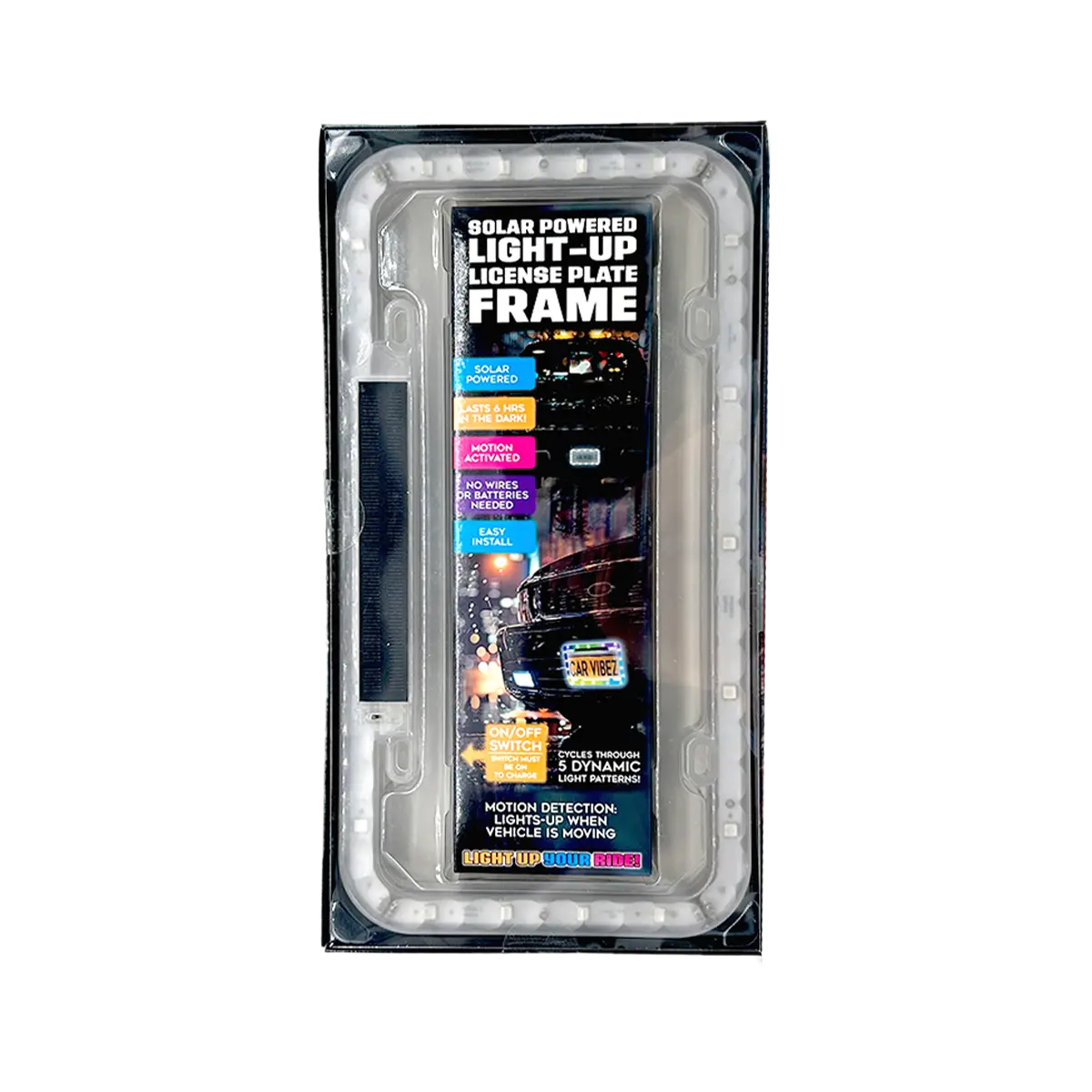 Solar Powered Light-Up License Plate Frame - 6 Pieces Per Retail Ready Display 25378 - NOVELTY INC WHOLESALE