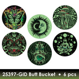 Glow In The Dark Lid Butt Bucket Ashtray with LED Light - 6 Per Retail Ready Display 25397