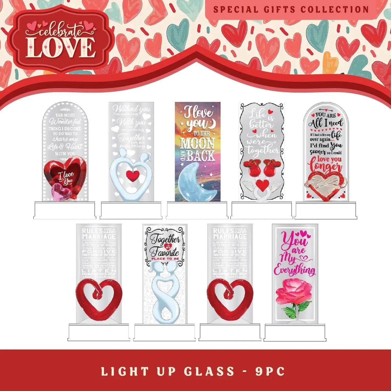 Valentine's Day Glass and Gift Assortment Floor Display - 57 Pieces Per Retail Ready Display 88574 KIPP BROTHERS