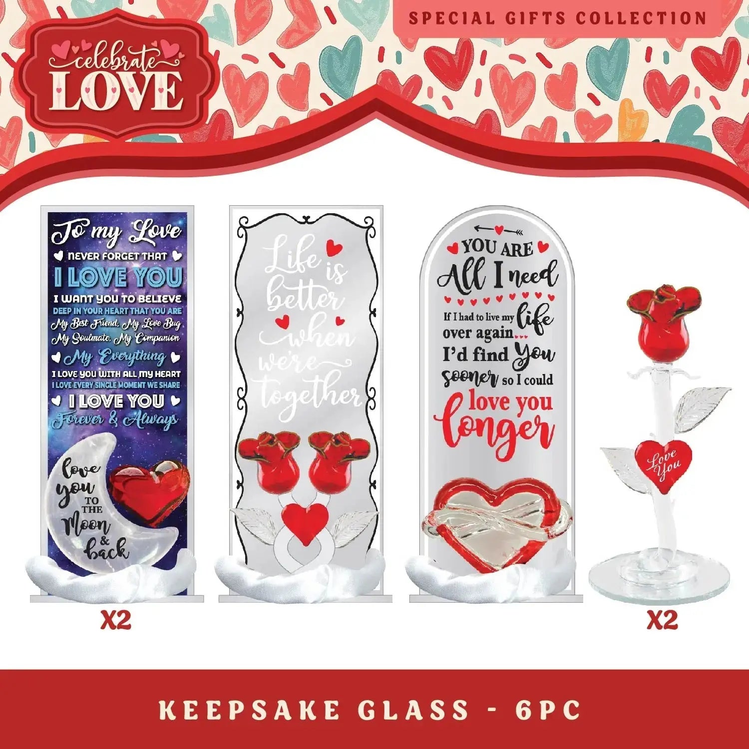 Valentine's Day Glass and Gift Assortment Floor Display - 57 Pieces Per Retail Ready Display 88574 KIPP BROTHERS