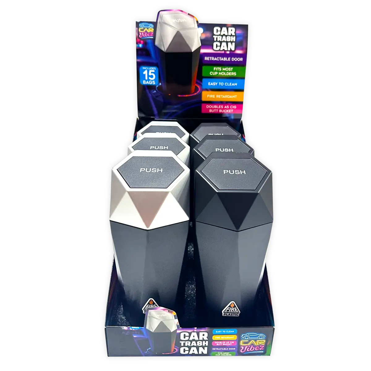 Mini Car Trash Can Accessory - 6 Pieces Per Retail Ready Display 25488 - NOVELTY INC WHOLESALE