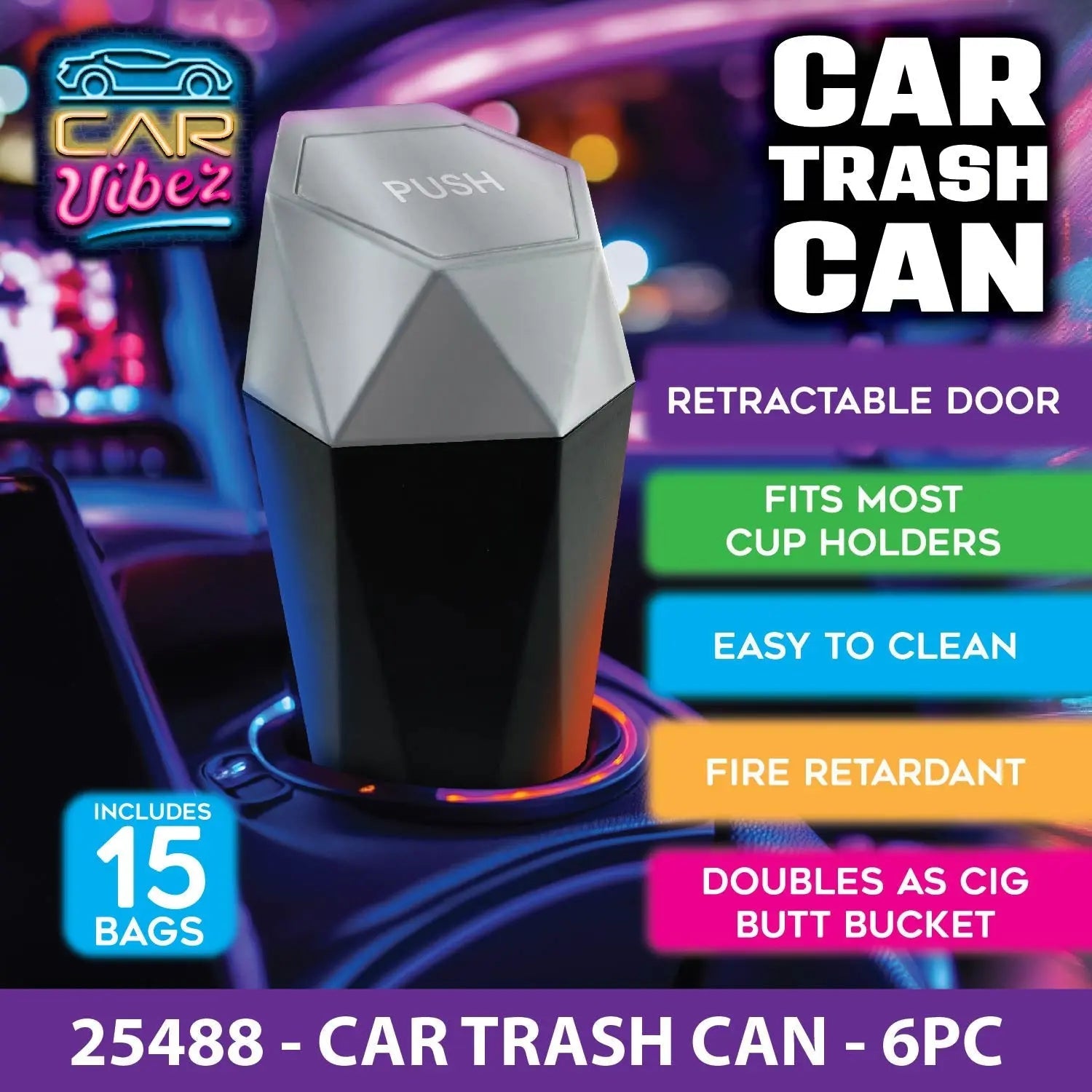 Mini Car Trash Can Accessory - 6 Pieces Per Retail Ready Display 25488 - NOVELTY INC WHOLESALE