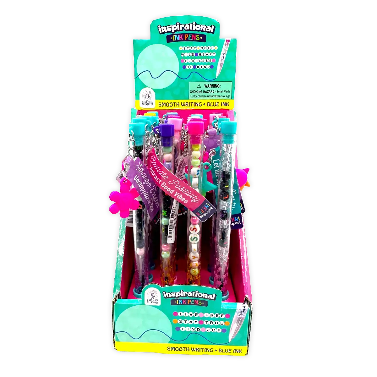 Beaded Inspirational Ink Pen with Charm - 24 Pieces Per Retail Ready Display 25489 WHOLESALE