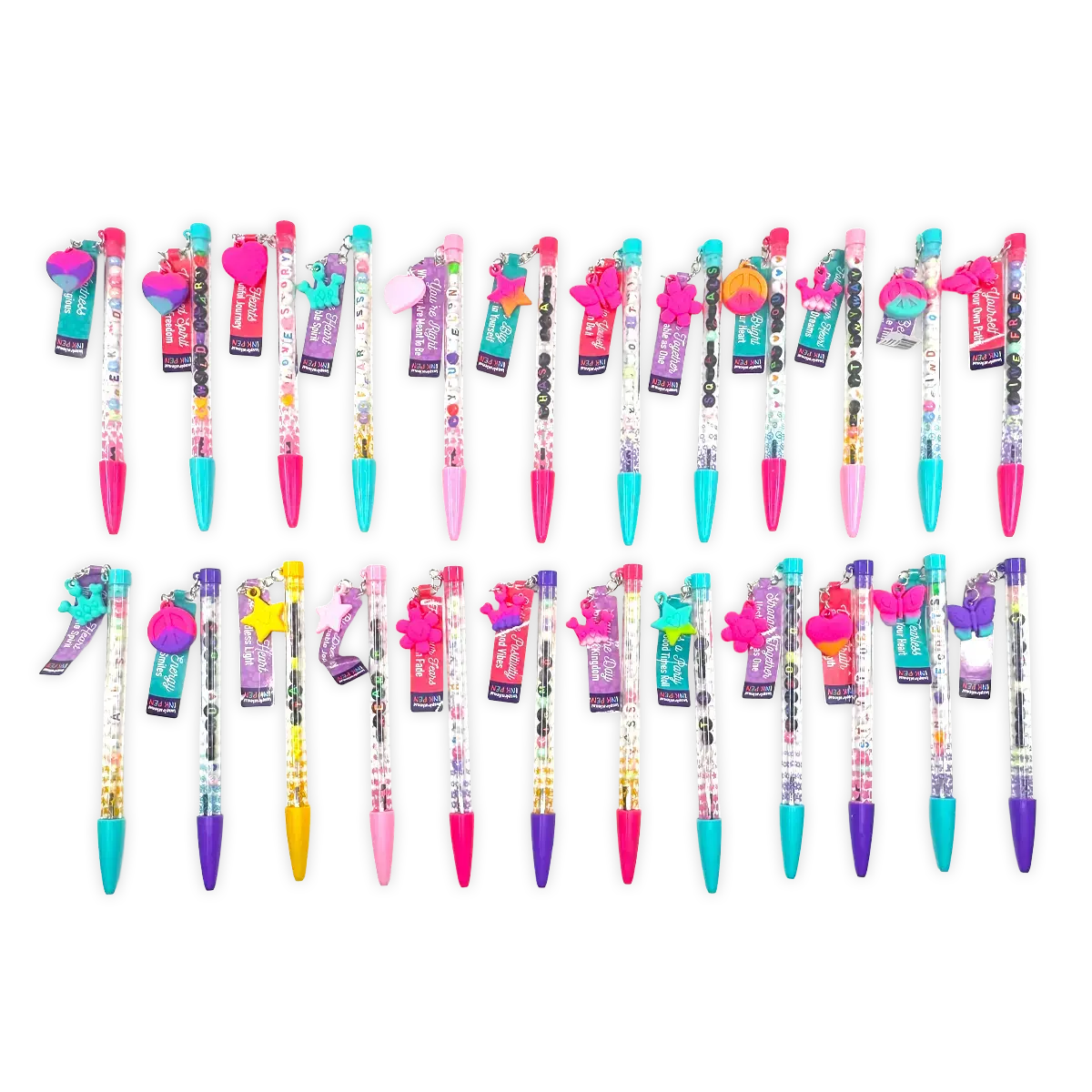 Beaded Inspirational Ink Pen with Charm - 24 Pieces Per Retail Ready Display 25489 WHOLESALE