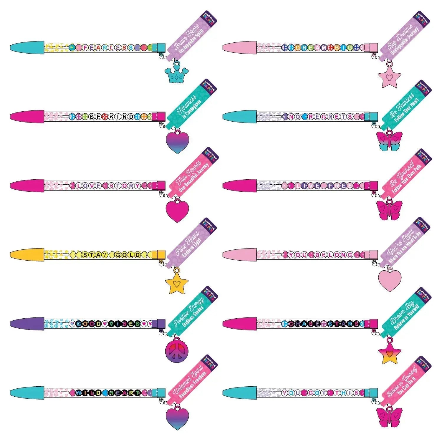 Beaded Inspirational Ink Pen with Charm - 24 Pieces Per Retail Ready Display 25489 WHOLESALE