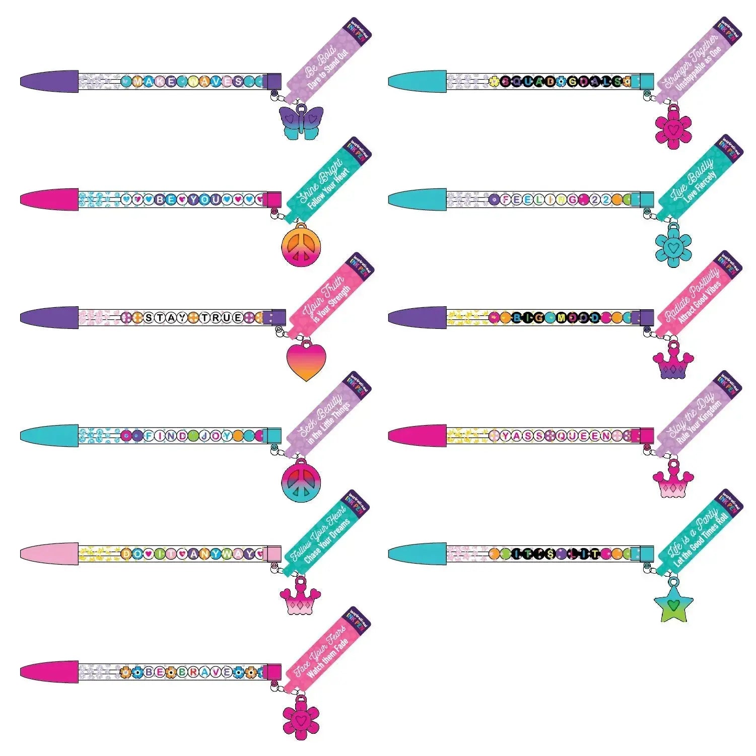 Beaded Inspirational Ink Pen with Charm - 24 Pieces Per Retail Ready Display 25489 WHOLESALE