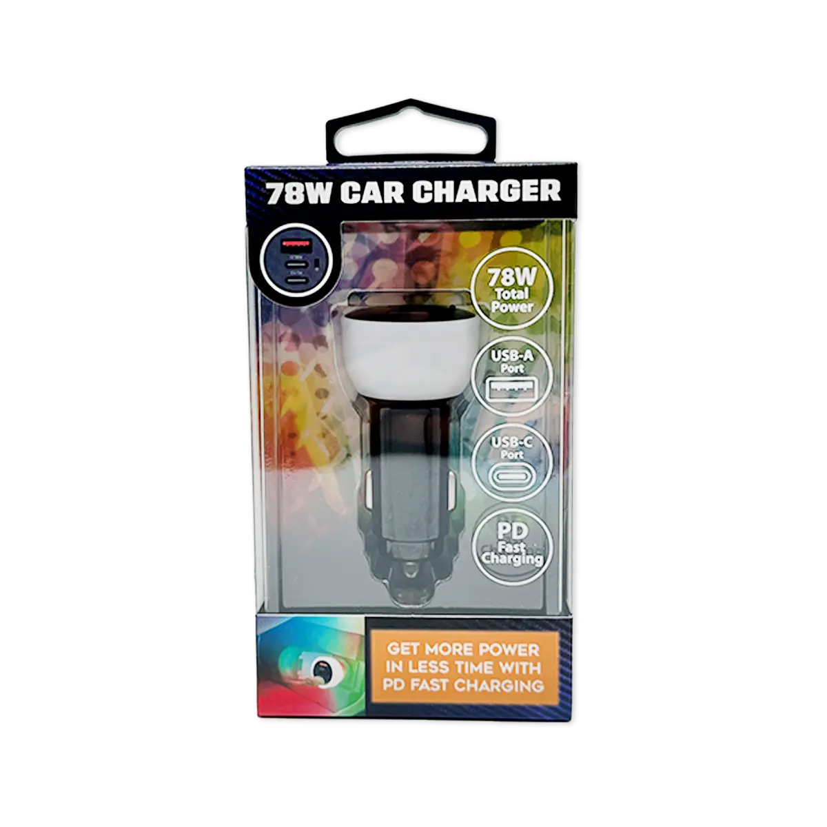 Car Charger Triple Port USB / USB-C LED 78W - 6 Pieces Per Retail Ready Display 25693 WHOLESALE