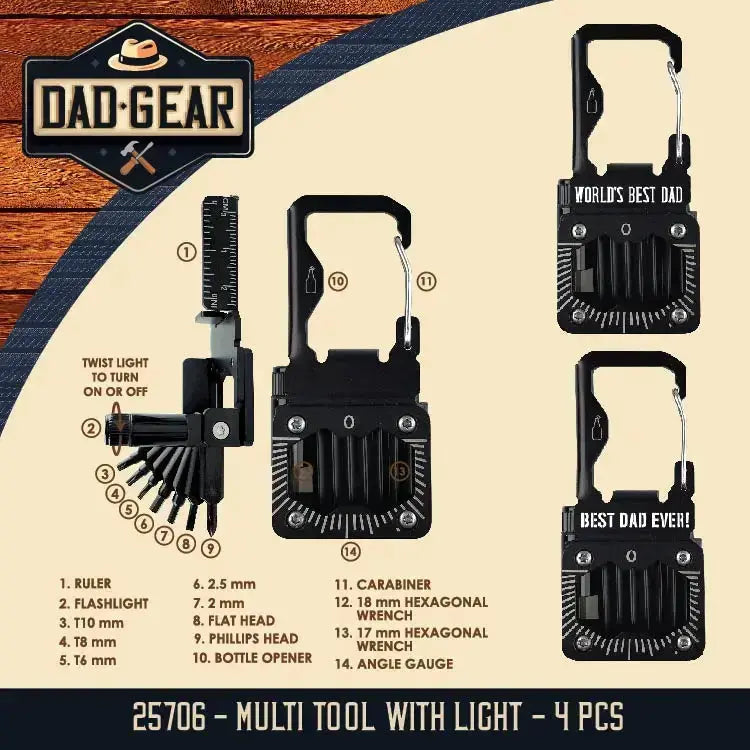 Father's Day Multi Tool + Light - Store Surplus No Display - 4 Pieces Per Pack 25706L STORE SURPLUS