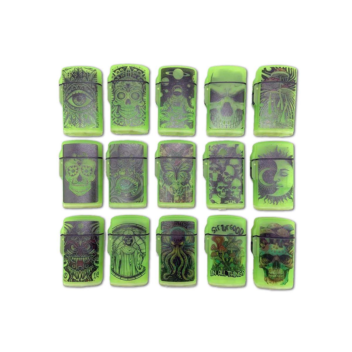 Glow in The Dark Flip Top Lighter - 15 Pieces Per Retail Ready Display 25743 WHOLESALE