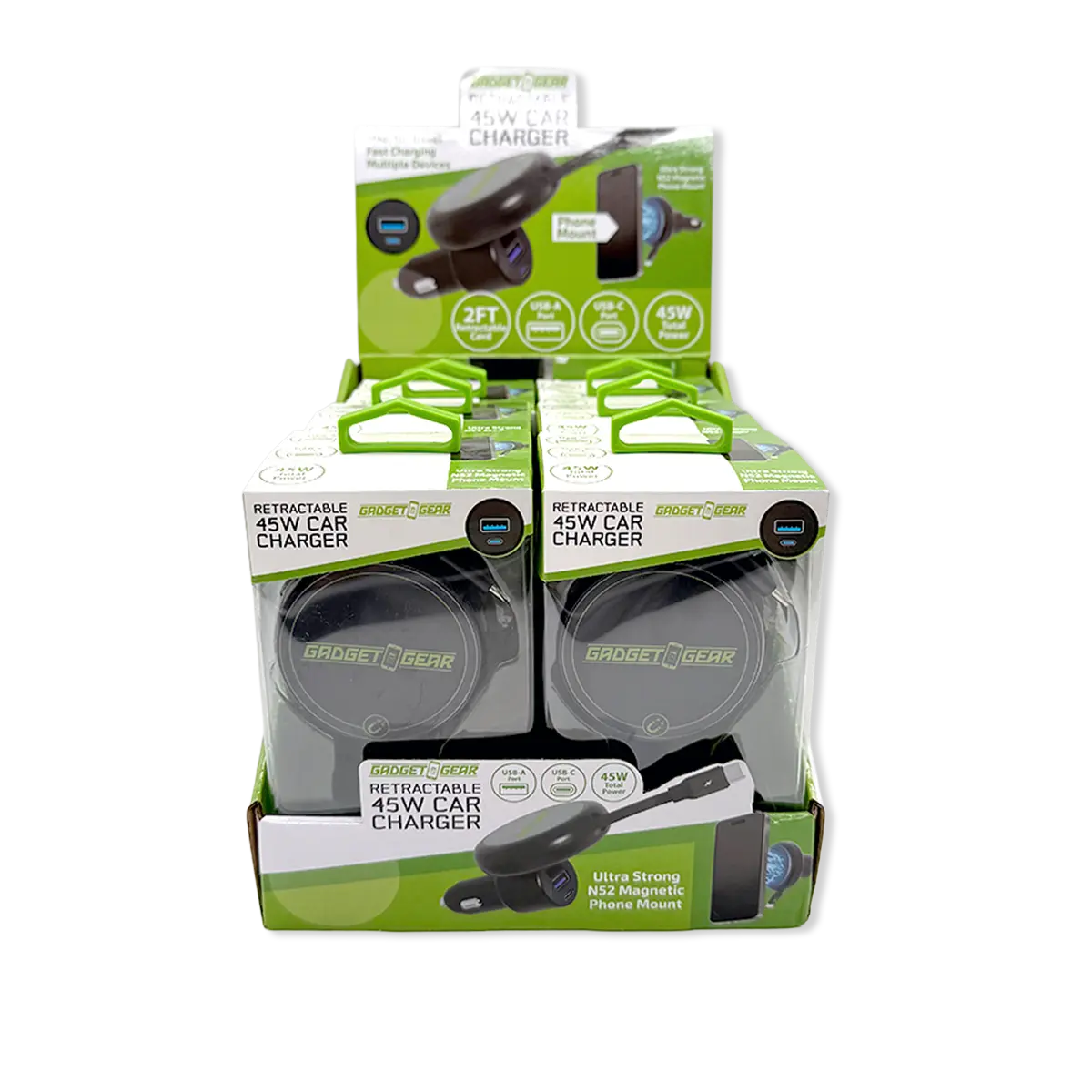 Car Charger MagSafe Retractable USB-A / USB-C Adapter 45W - 6 Pieces Per Retail Ready Display 25757 WHOLESALE