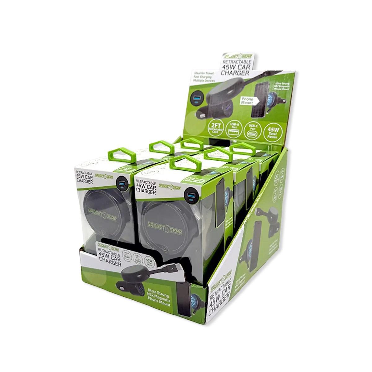 Car Charger MagSafe Retractable USB-A / USB-C Adapter 45W - 6 Pieces Per Retail Ready Display 25757 WHOLESALE